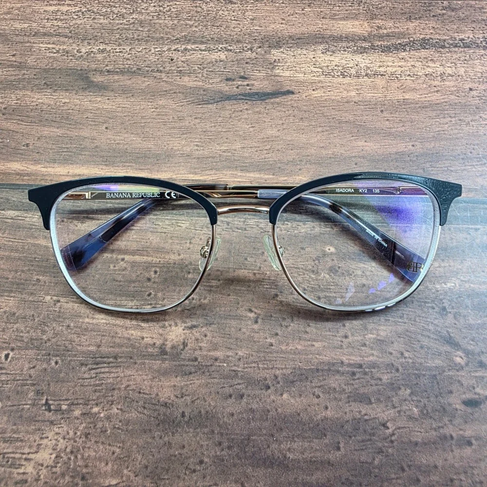 Banana Republic Isadora KY2 Cat Eye Eyeglasses Black Gold Metal Frame 135mm